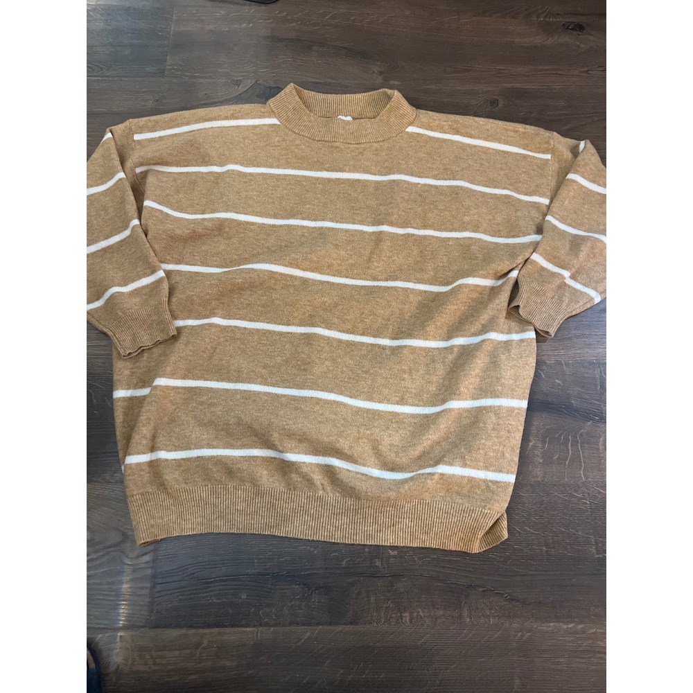 A New Day Women's Striped Mock Neck Sweater Tan White Size 2X